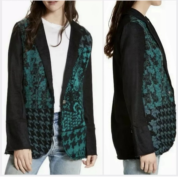 NWT🎁 Free People Better Together Blazer Women's Black & Teal Metallic Oversized - Picture 3 of 13